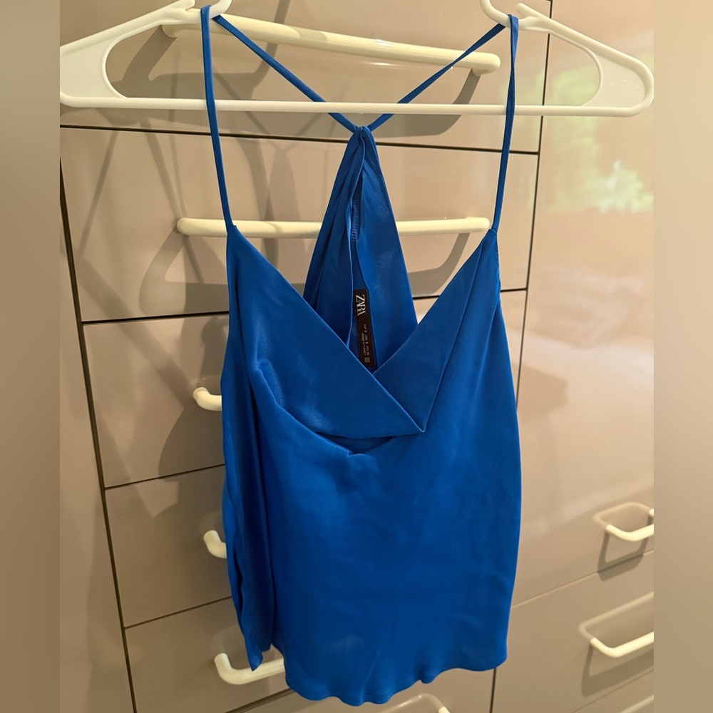 Zara Blue Open Back Halter Top